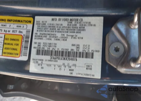 2019 Ford Fusion Hybrid Se из США, поврежденный, VIN 3FA6P0LU3KR204076